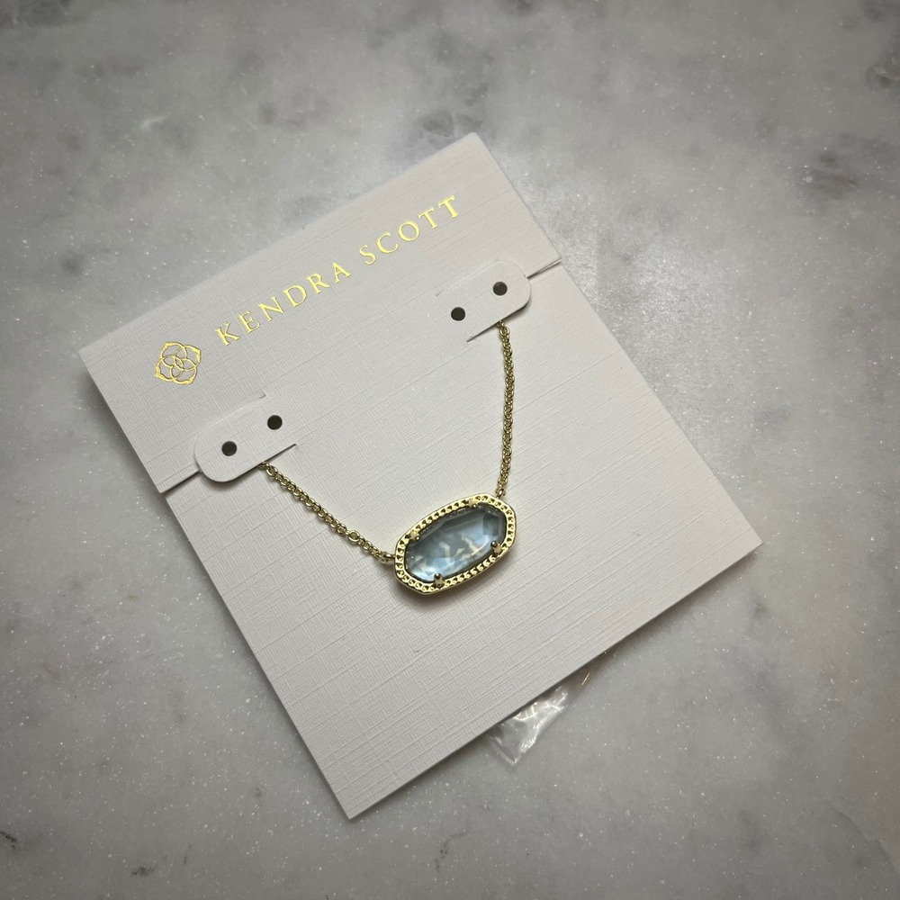 Kendra Scott Elisa Necklace Pendant Light Blue 14K Gold Plated Brass New Jewelry
